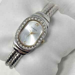 Style & Co Women Watch Silver Gold Tone Crystals Twisted Cable Cuff New Battery